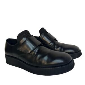 Prada Black Brushed Spazzolato Leather Derby Shoes Size 10 Chunky Platform